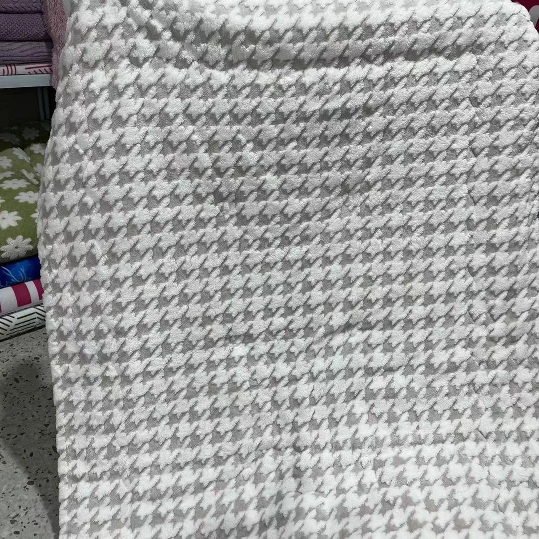 时尚轻奢灰底千鸟格三层1.5*2.0被子蓝色条纹灰色纯色印花加厚