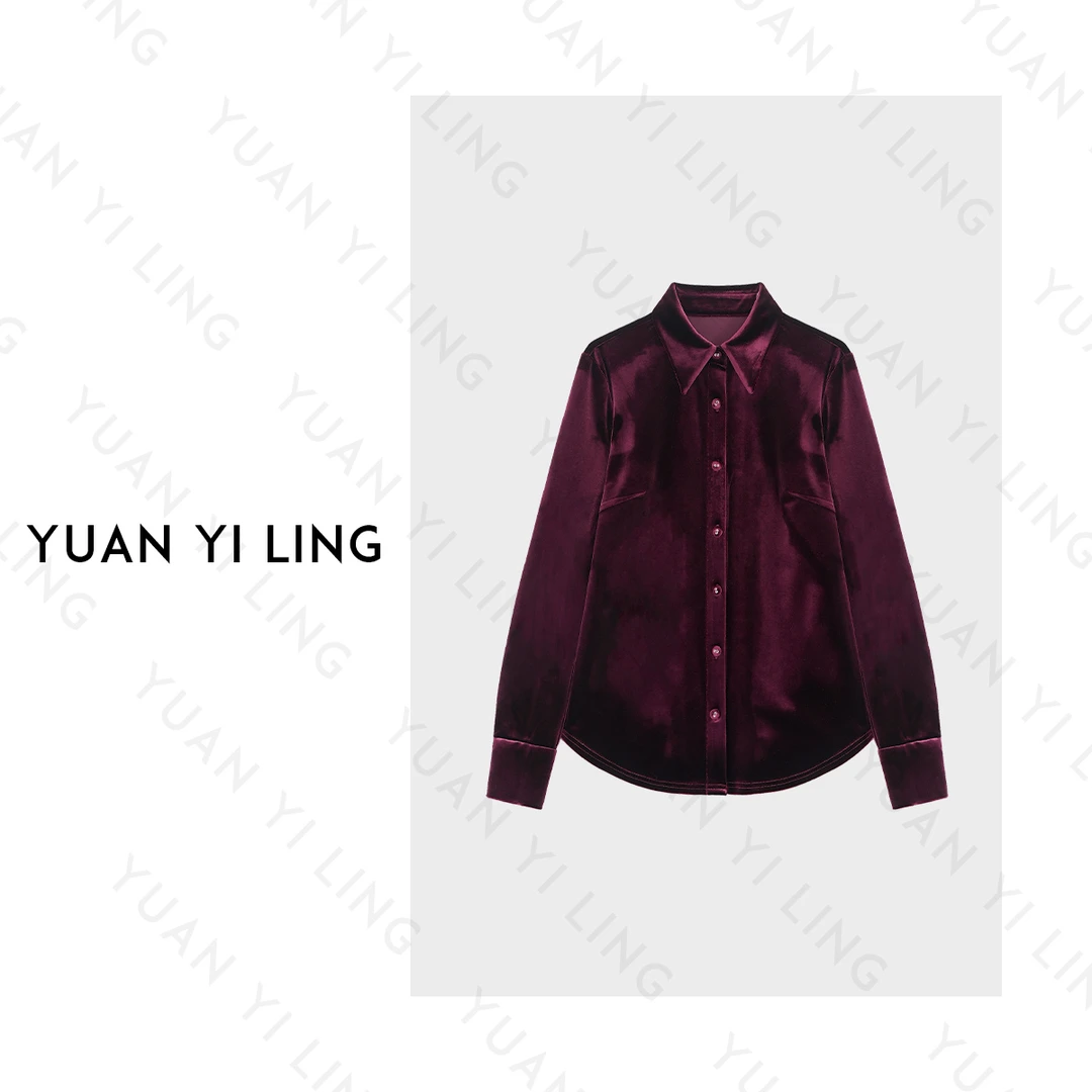 袁艺灵【红丝绒】冬季款时髦丝绒暗红高级感满满女装衬衫（微微掉色）