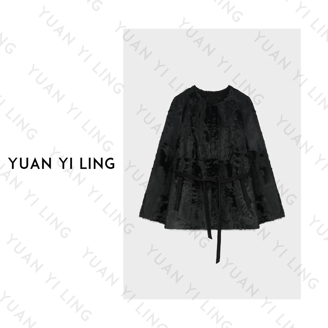 YUAN YI LING【顶奢】24秋冬上新高品质羊皮革绒毛静奢优雅女装外套