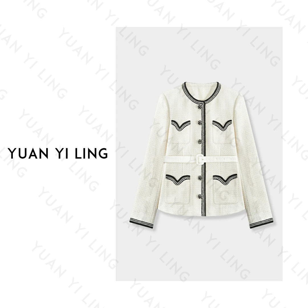 袁艺灵【凯特王妃】2024新款进口小香粗花呢优雅知性女装外套  8689