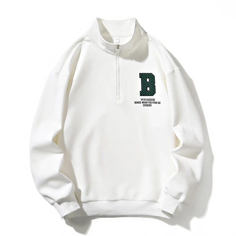 大码高级感半拉链卫衣男春秋季2024新款宽松潮牌套头立领打底衫