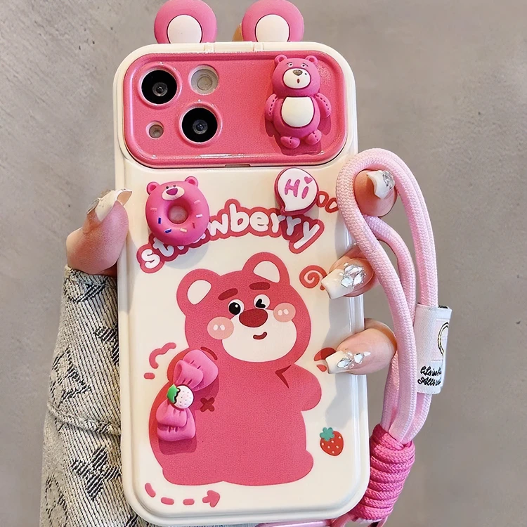 趣味卡通立体可爱草莓熊苹果15promax手机壳iPhone14全包13女款11
