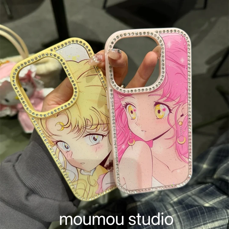 边框点钻美少女适用苹果16promax手机壳15高级感14pro个性13精致