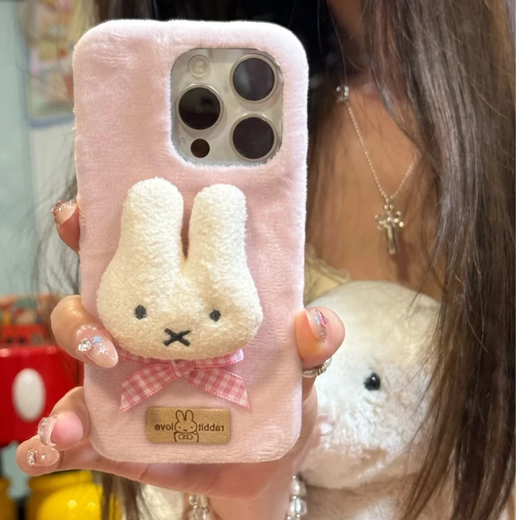 ins绒布立体米菲兔蝴蝶结适用苹果16promax手机壳15pro少女14新款