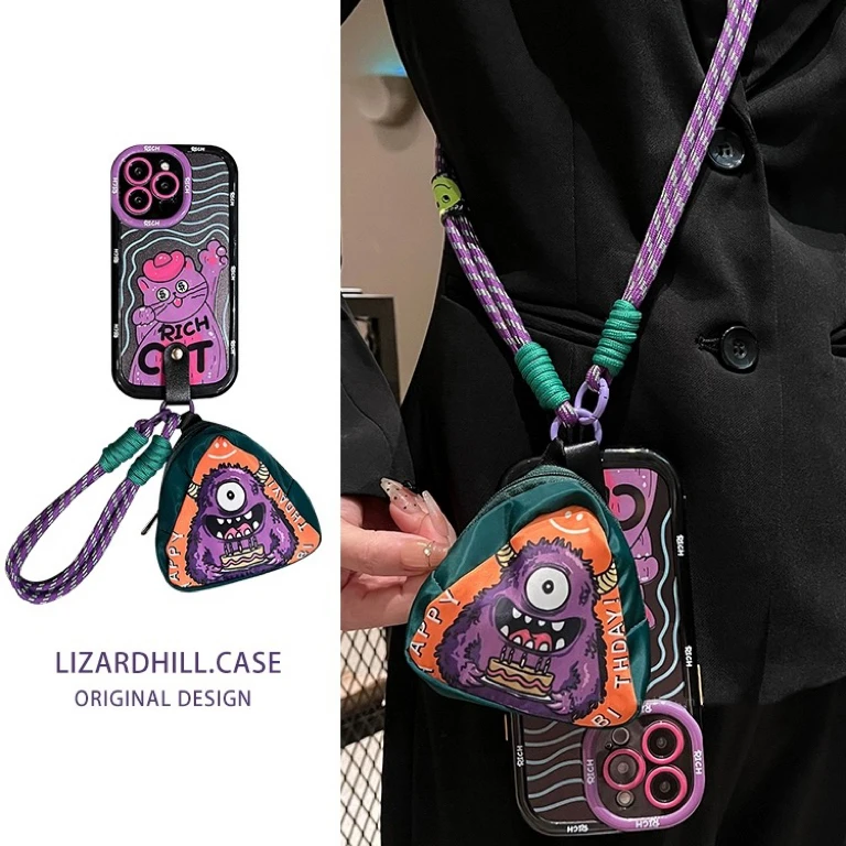 招财猫怪兽小包斜挎12苹果14pro手机壳iphone15手绳华为Pura70pro