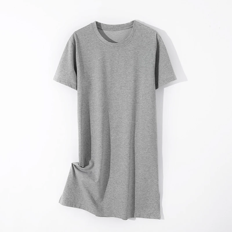 2024新款女夏季休闲半袖简约中长款圆领宽松外穿舒适T恤裙子