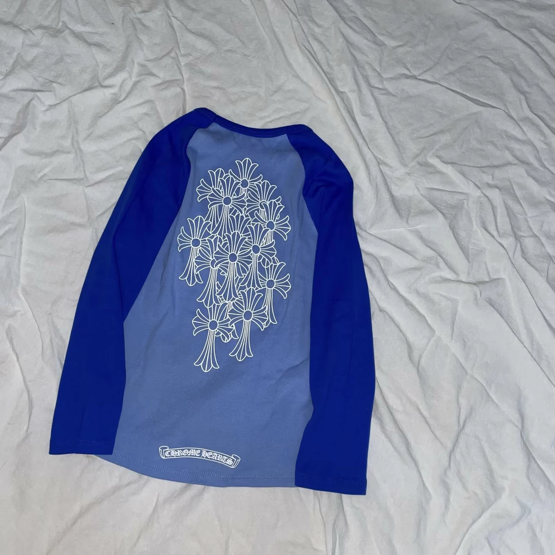 【全新未使用】克罗心ChromeHearts 蓝色十字花群幻影修身七分长袖
