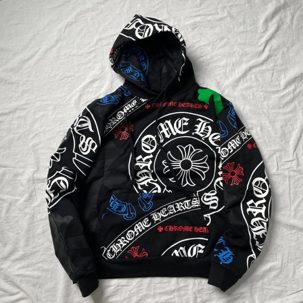 【全新未使用】克罗心ChromeHearts 官网限定元素涂鸦黑色长袖帽衫