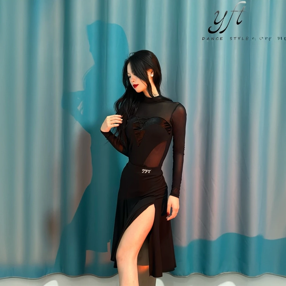 秋冬款成人女拉丁舞服新款女士镂空修身舞衣裙国标舞练功服连衣裙