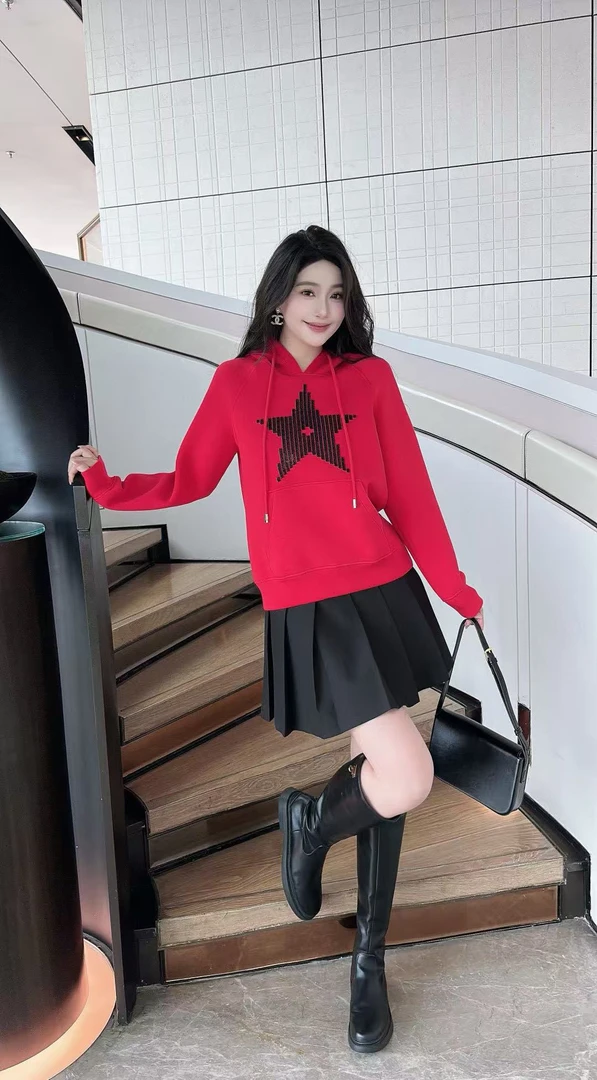 WANTHAT/凡黛卡连帽星星卫衣女美式复古休闲百搭上衣女WY-380