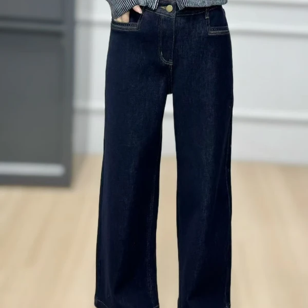 WANTHAT/凡黛卡加绒水貂绒高腰弹力不贴腿直筒牛仔九分阔腿裤8821