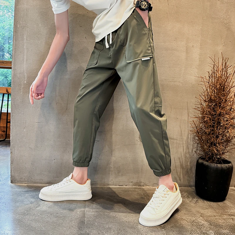 秋冬新款冰丝运动休闲裤男士简约百搭纯色束脚九分裤帅气哈伦裤男