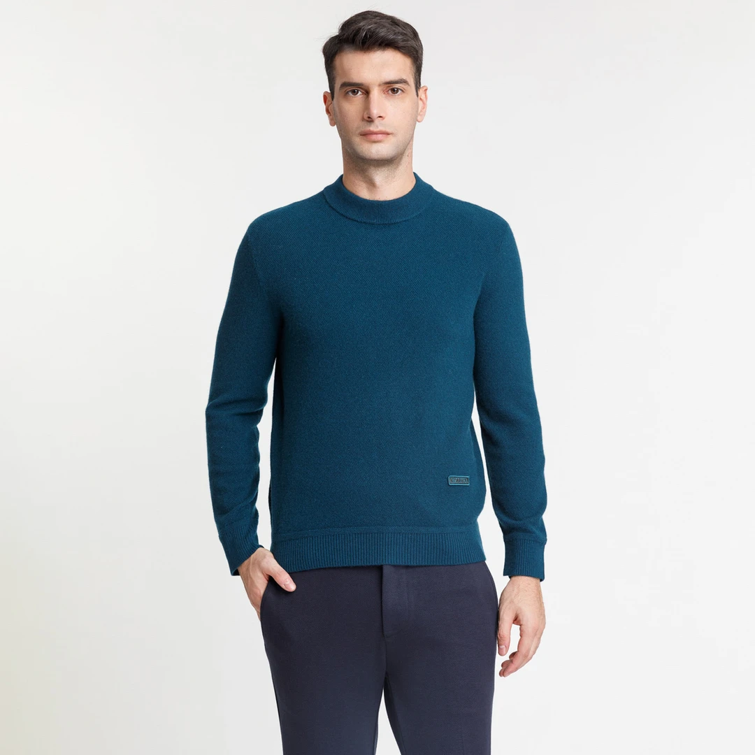 路卡迪龙简约净色纯羊绒圆领男式商务毛衣186217201