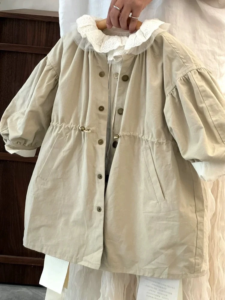 女童外套秋装英伦风中长款单排扣风衣洋气复古碎花双面穿儿童夹克