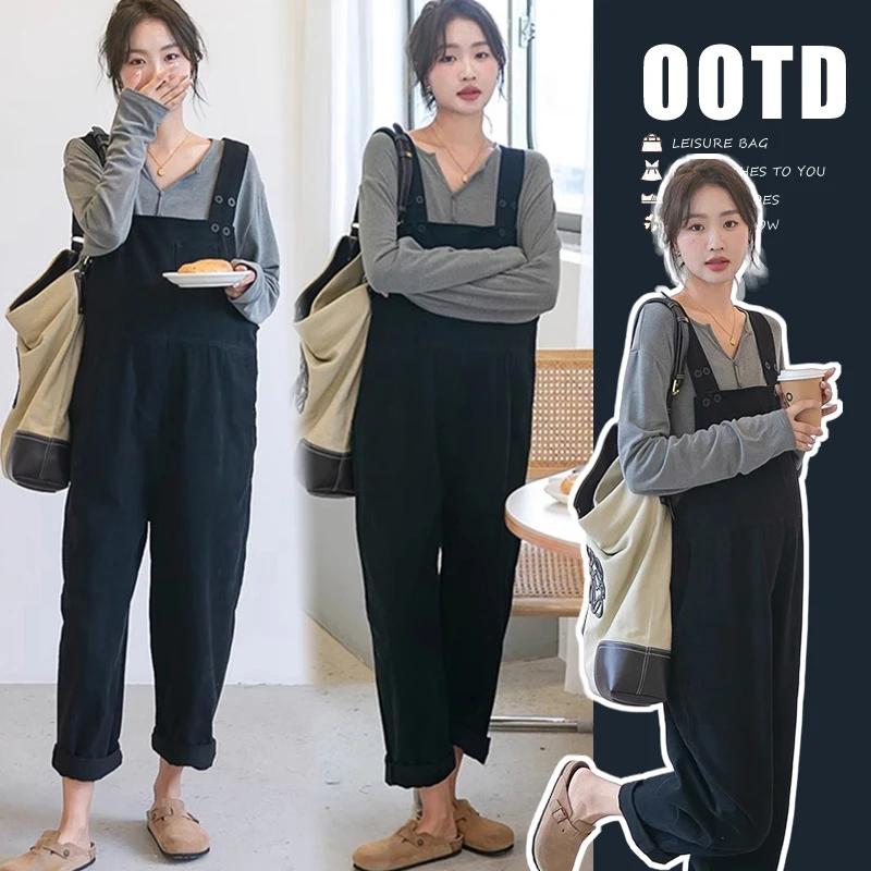 【糖糖】孕妇装秋季2024新款休闲简约牛仔背带裤百搭减龄上衣套装潮