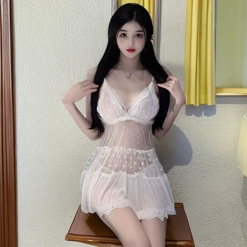 新款吊带睡衣网纱女薄款小心机纯欲睡裙法式网红镂空套装显瘦夏季