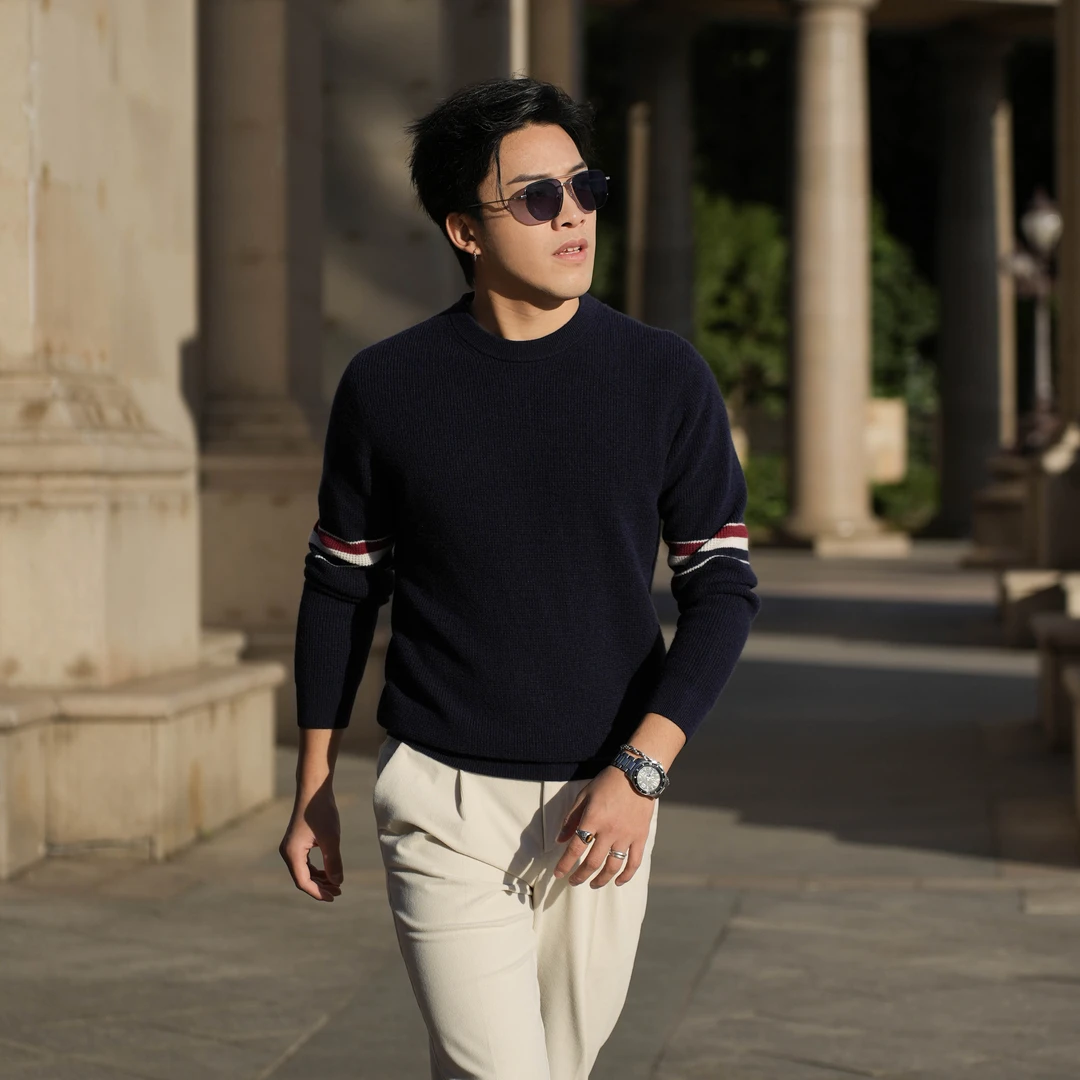 深欧100%山羊绒12针元宝针织百搭圆领男士秋冬内搭保暖基础款加厚