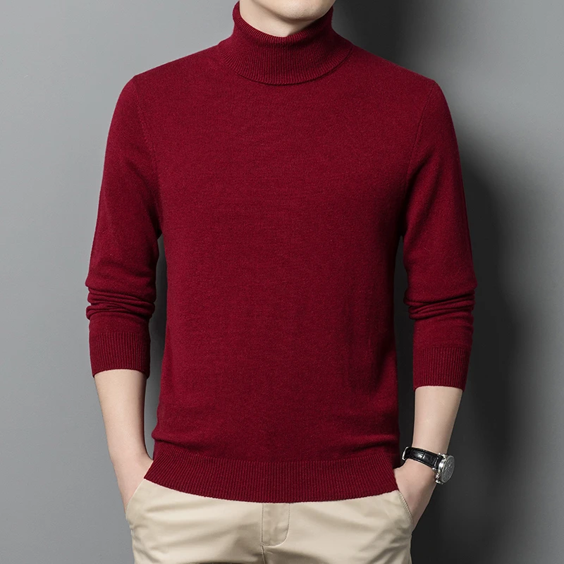 深欧山羊绒+羊毛混纺加厚男士可机洗两翻领纯色保暖针织衫秋冬