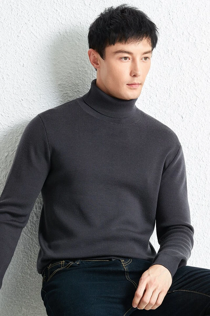 【深欧高端】男士秋冬新款高领全羊毛衫针织打底衫商务休闲
