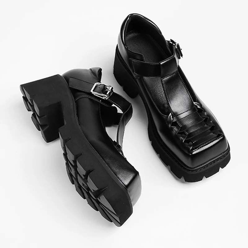 包头粗跟厚底罗马凉鞋女夏季新款复古增高编织镂空猪笼鞋大码女鞋