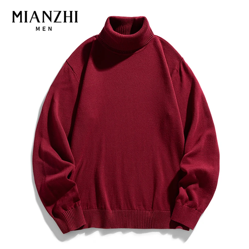棉致宽松高领纯色毛线衣男士秋冬加厚潮牌长袖针织衫休闲毛衣百搭