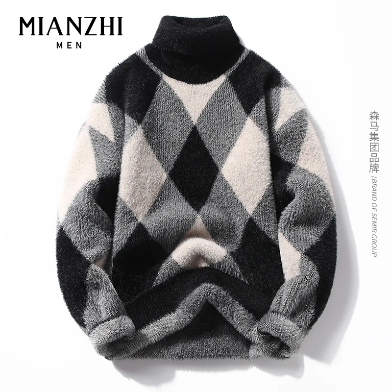 棉致爆款高领毛衣男款冬季撞色高级感百搭休闲宽松内搭线衣潮情侣