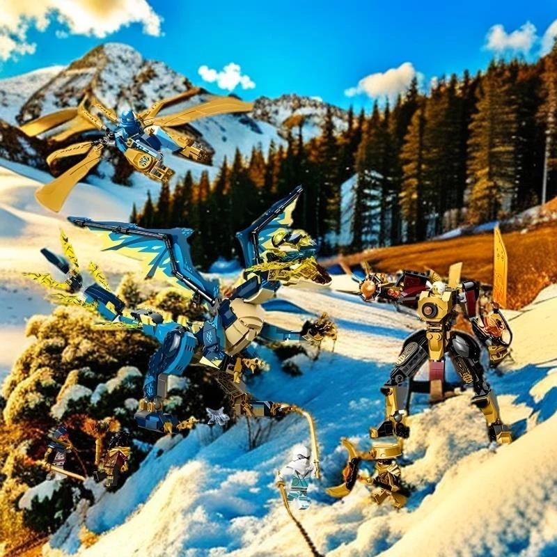 【新人福利】积木玩具幻影忍者元素神龙大战皇后机甲创意摆件喜庆