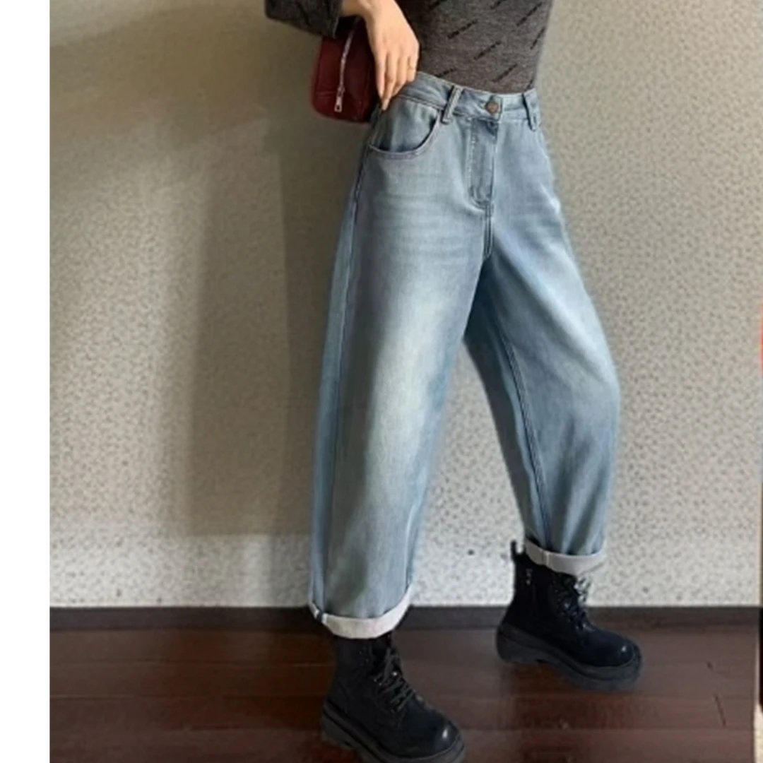 【锦衣服饰】79009植绒韩系百搭显瘦老爹男友裤