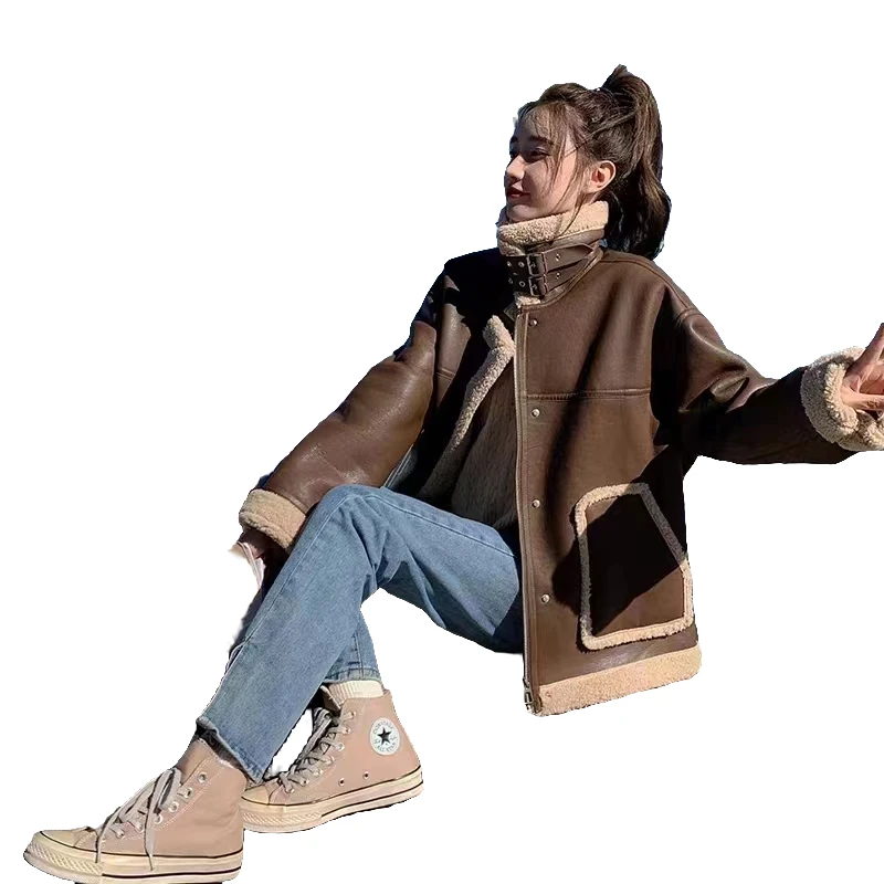 【锦衣  2023秋冬新款】王8873百搭拼接皮毛一体加厚皮衣外套