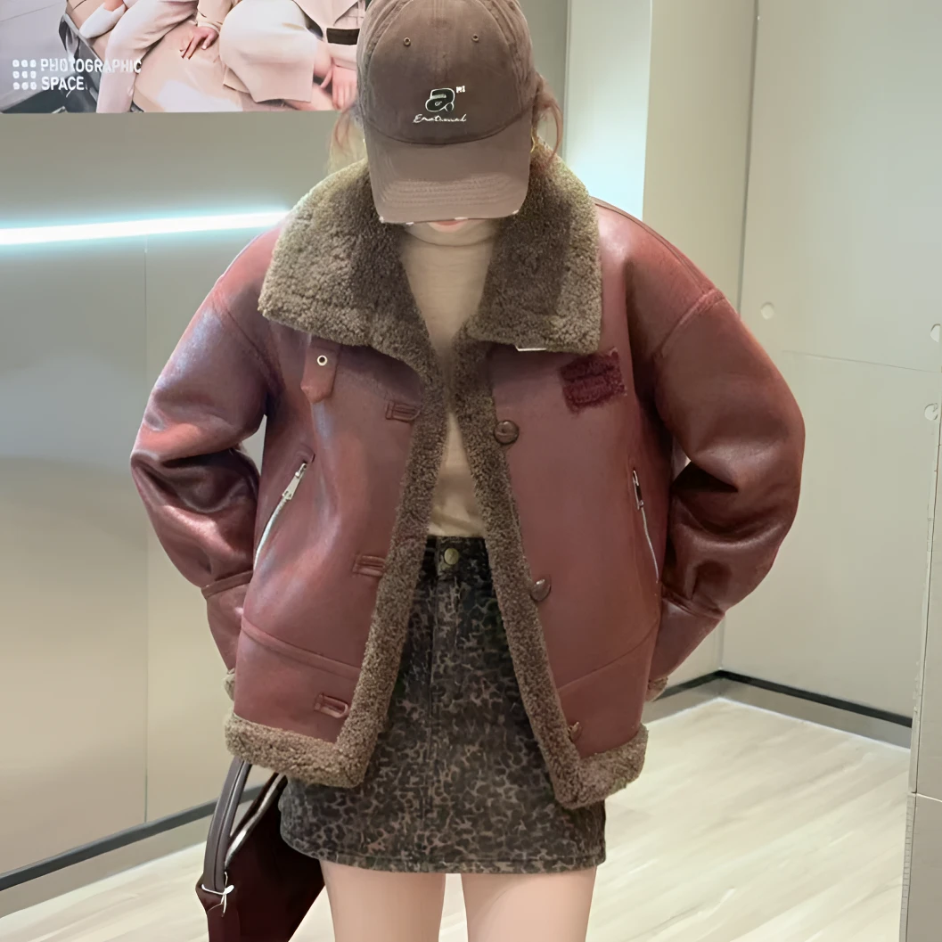 【锦衣服饰】X 727翻领三粒扣皮毛一体外套