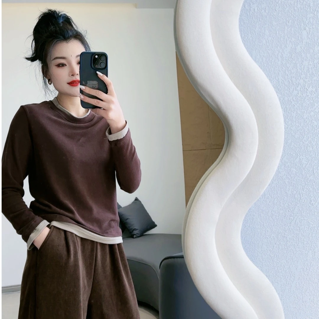 【锦衣 2023秋冬新款】8658欧货时尚百搭双色打底衫