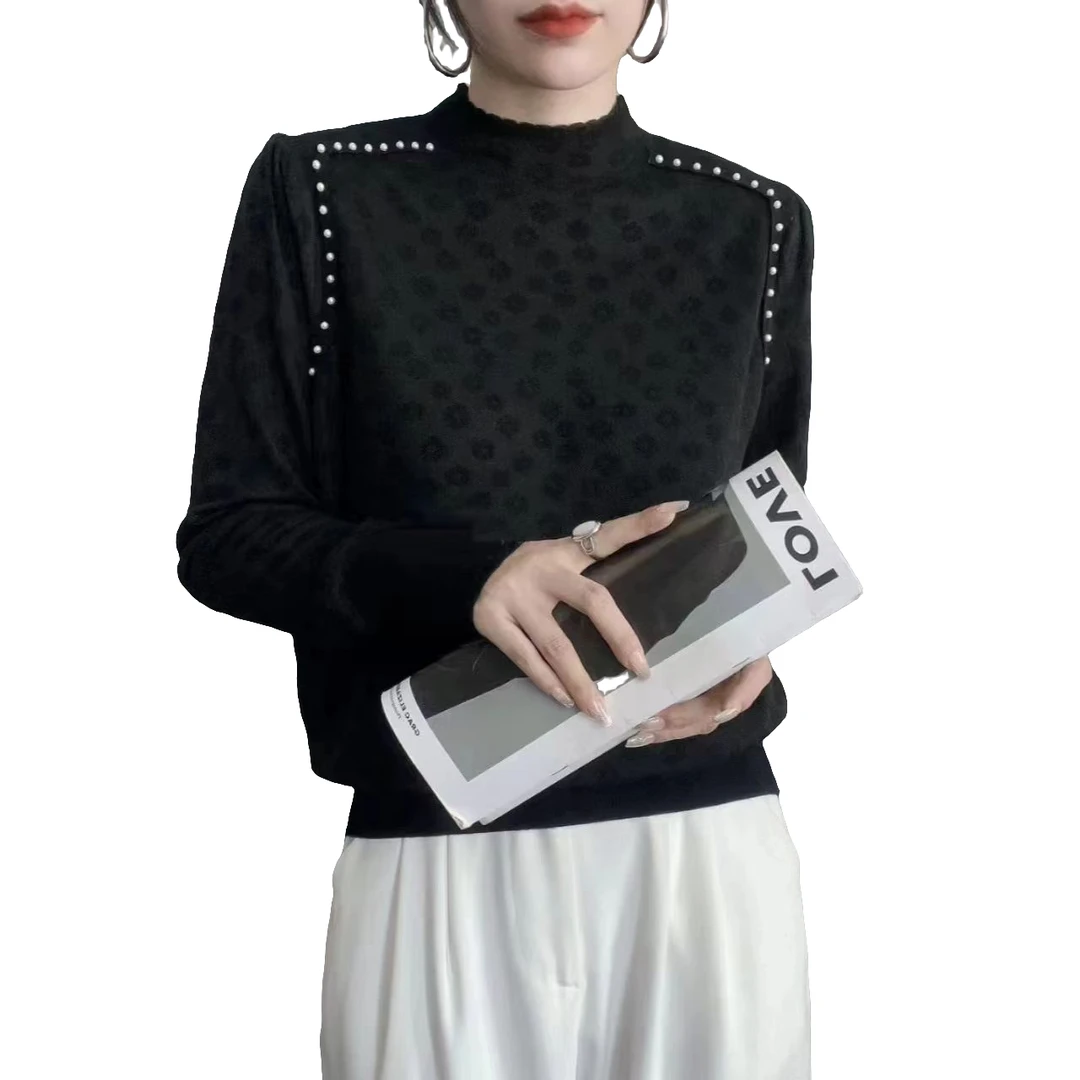 【锦衣 服饰】陈8922设计感木耳边珍珠浮雕花针织衫