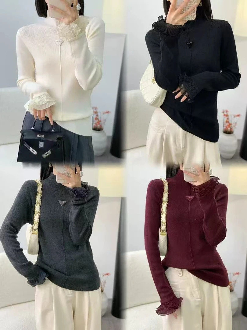 【锦衣服饰】6090半高领三角标百搭毛衣