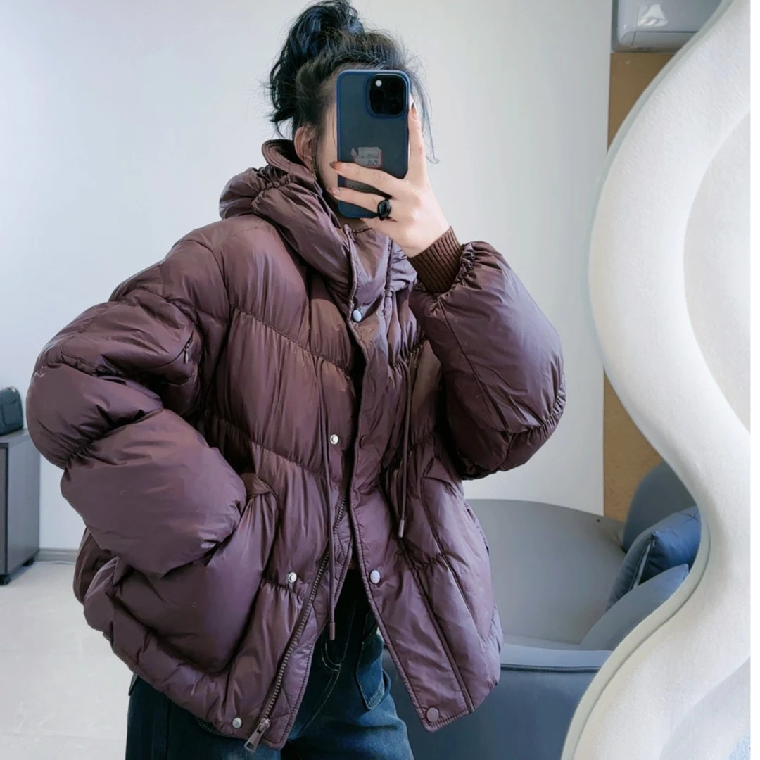 【锦衣 2023冬季新款】冉023欧货抽绳连帽面包羽绒服