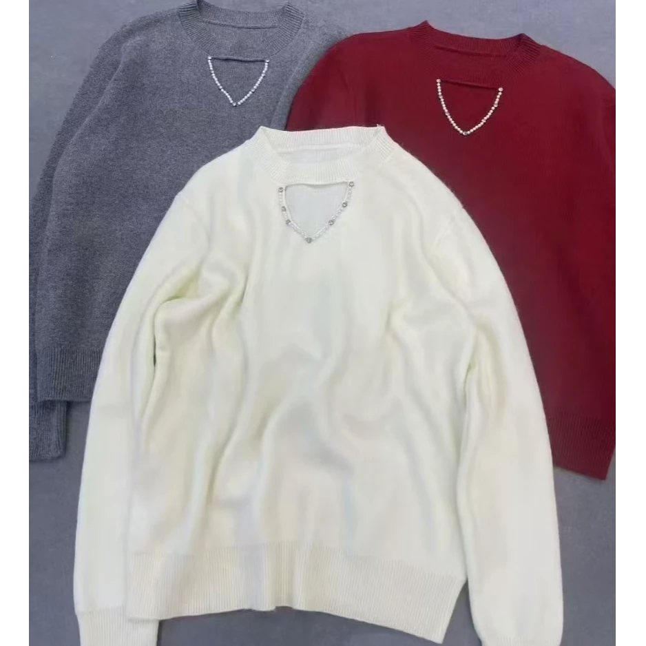 【锦衣服饰】7261韩系领口镂空钉珠洋气百搭毛衣