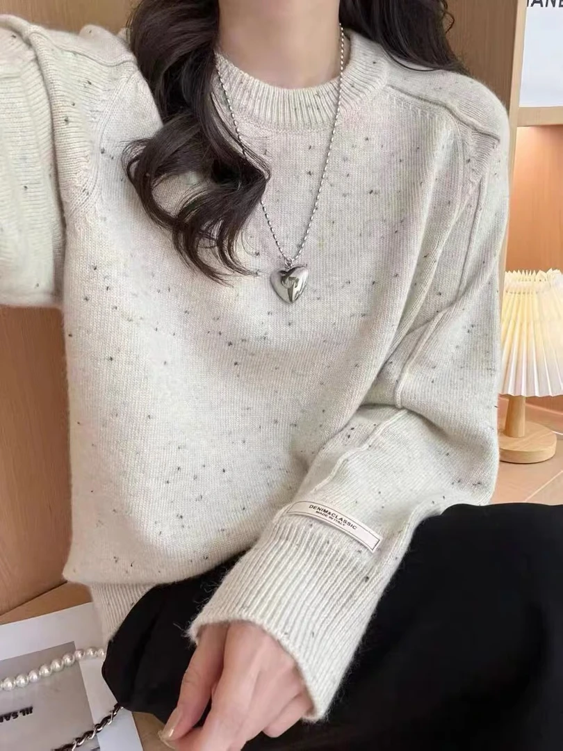 【锦衣服饰】陈256韩系慵懒风彩点圆领毛衣