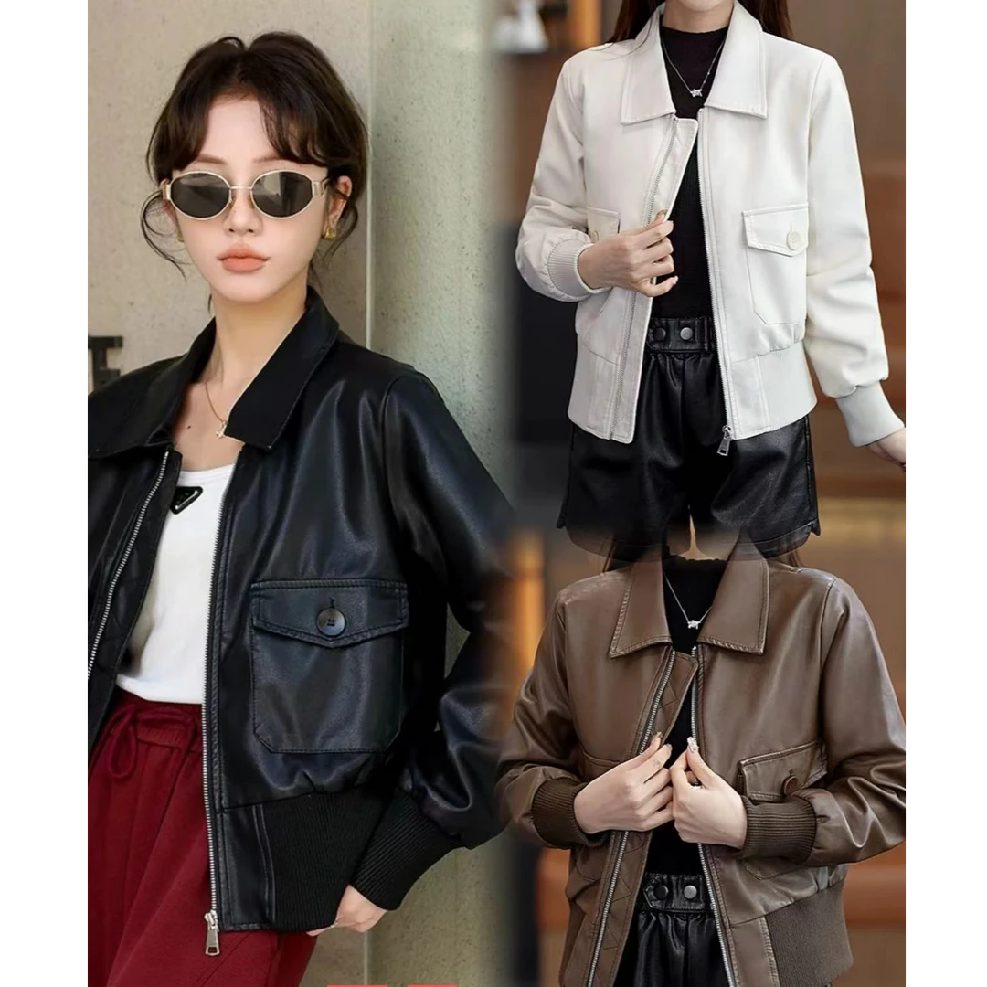 【锦衣服饰】王801韩系大口袋时尚翻领皮衣外套
