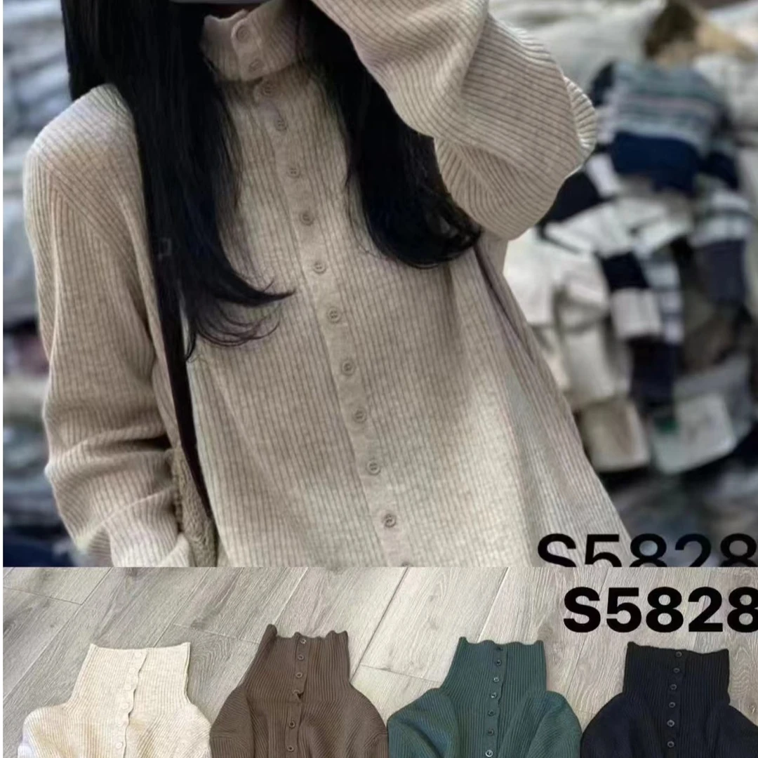 【锦衣 2023秋冬新款】S 5828欧货堆堆领排扣百搭显瘦针织衫