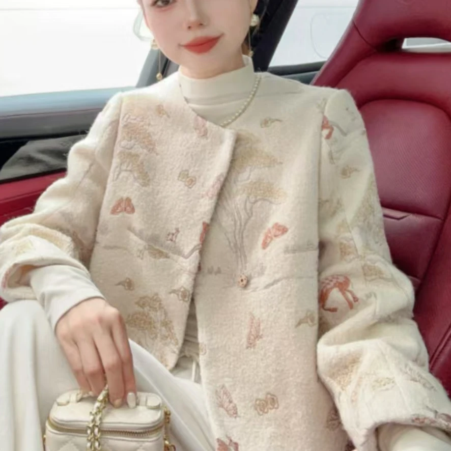 【锦衣服饰】FA 8132新中式重工刺绣圆领羽绒外套