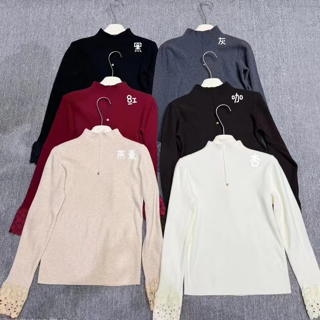 【锦衣服饰】233袖口蕾丝拼接针织打底衫