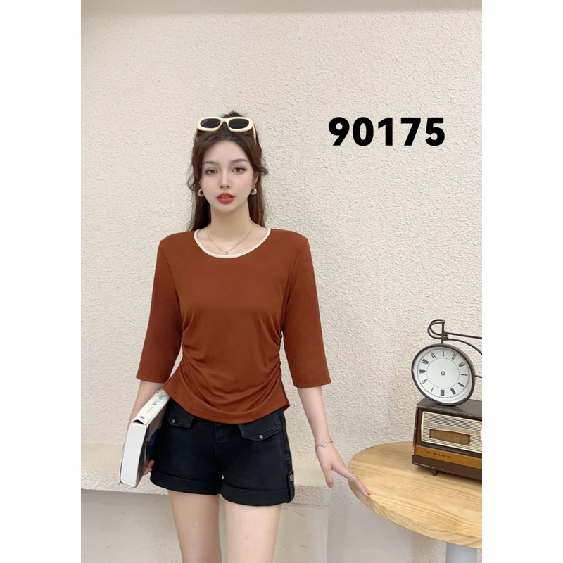 【锦衣服饰】松90175圆领撞色显瘦长袖T恤气质