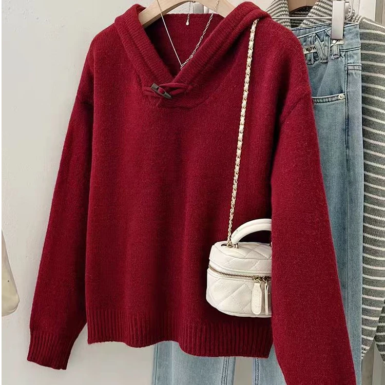 【锦衣服饰 无扣子】0231连帽牛角扣针织衫