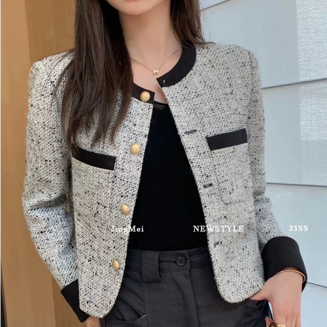 【锦衣服饰】850韩系圆领金扣小香风外套