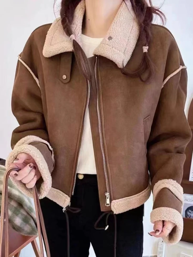 【锦衣 2023秋冬新款】2686欧货高级感皮毛一体气质机车外套