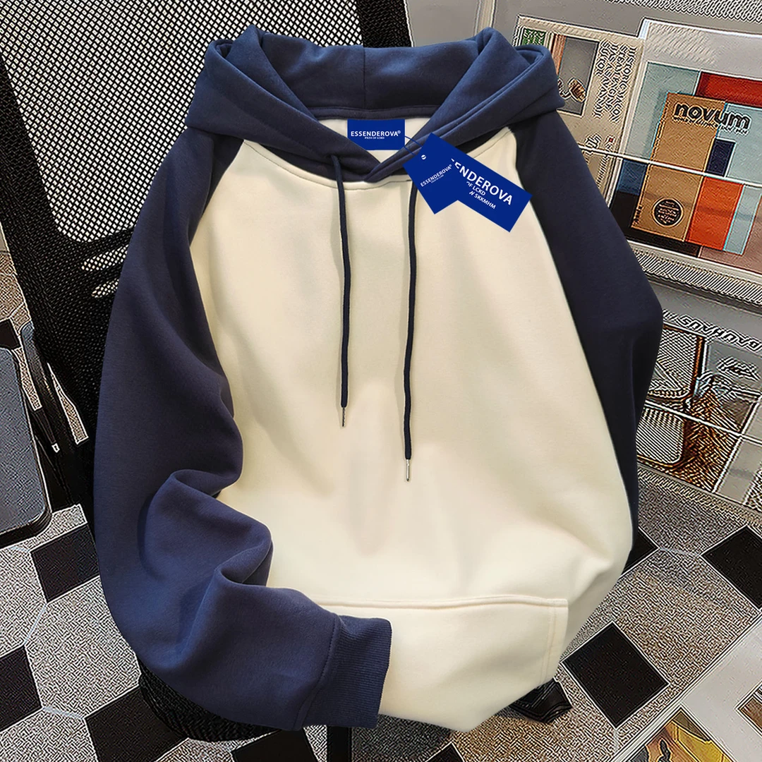 韩版美式时尚拼接撞色连帽卫衣女秋冬季宽松休闲百搭上衣ins潮牌