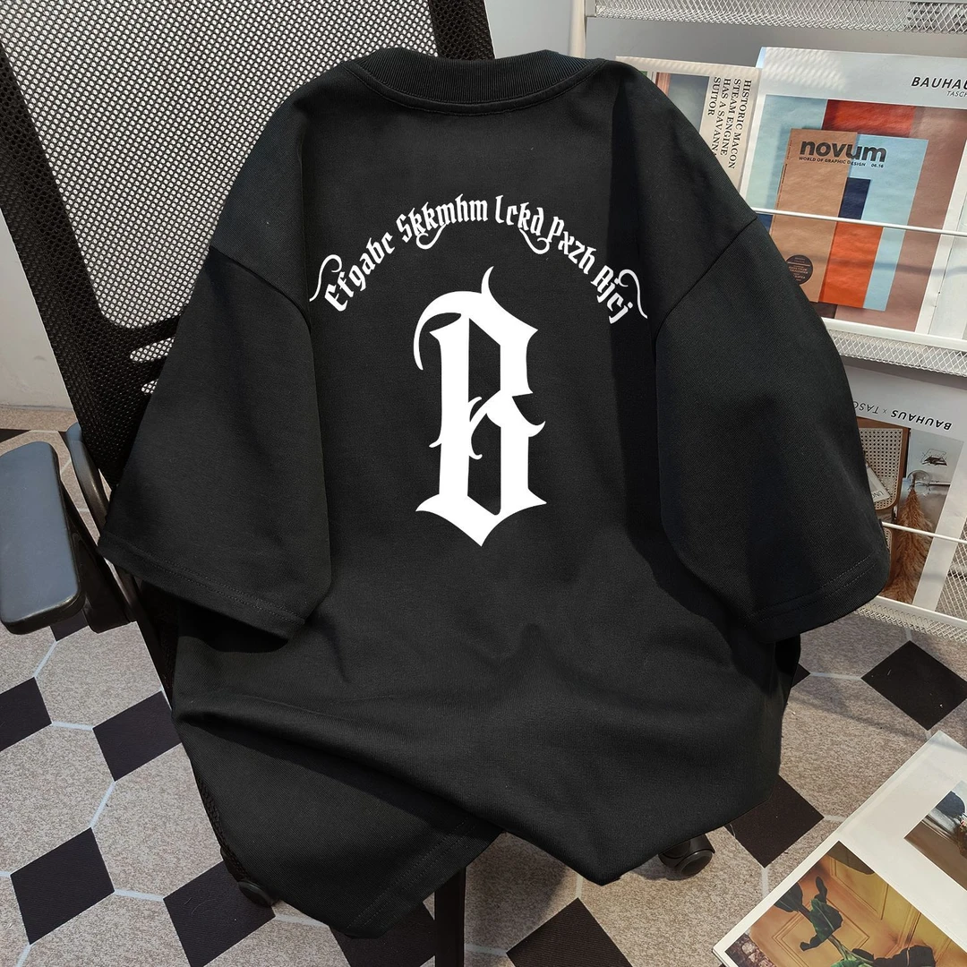 100%纯棉美式复古涂鸦字母印花短袖潮牌t恤女夏季宽松圆领上衣ins