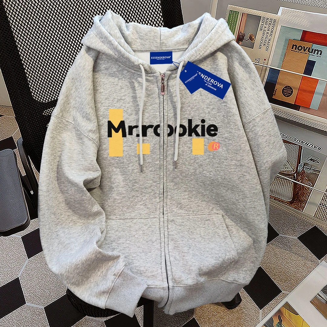 小众复古韩版原宿风连帽卫衣女秋冬加绒趣味潮流百搭拉链开衫外套