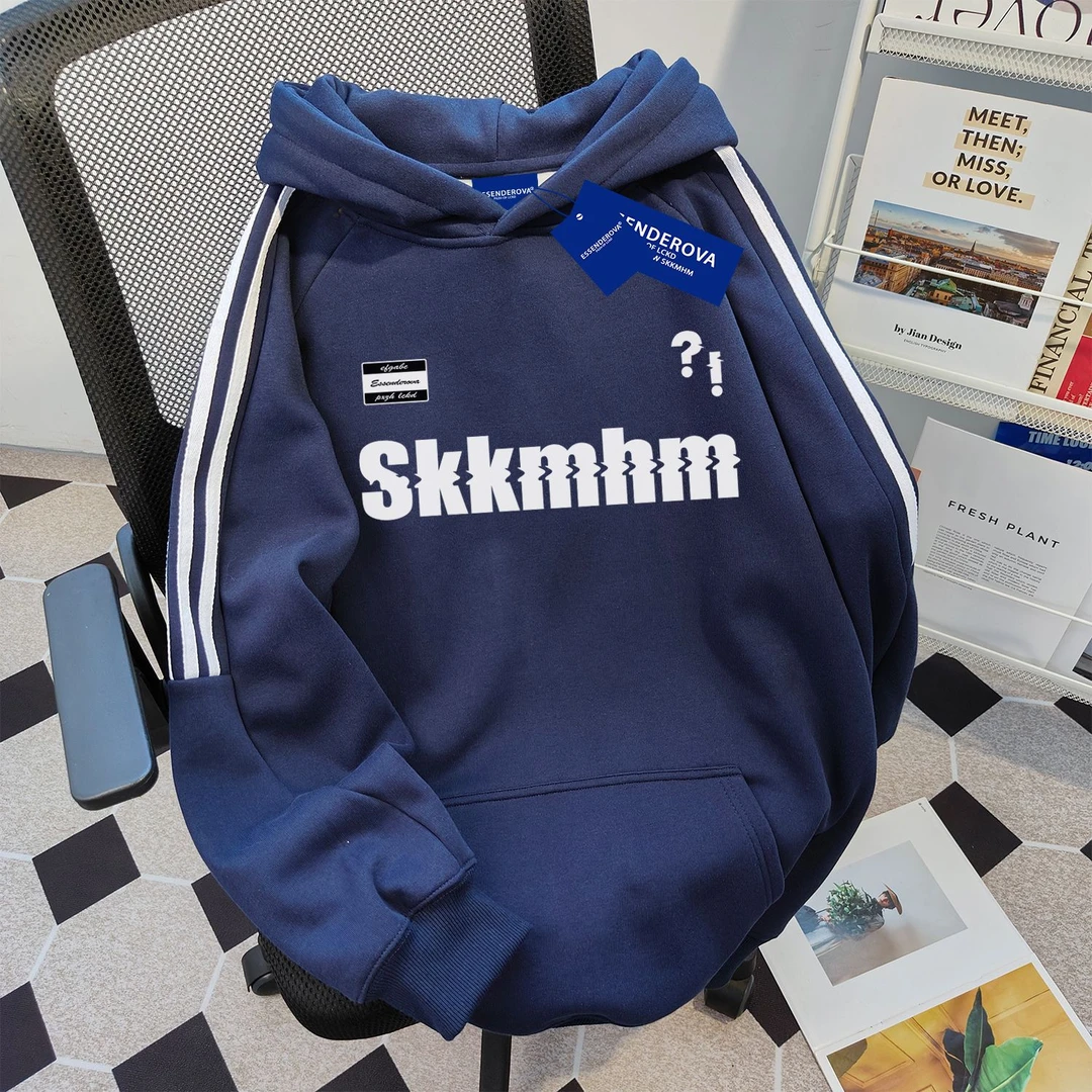 慵懒复古通勤小众三条杠连帽卫衣女秋冬季加绒新款宽松情侣装上衣