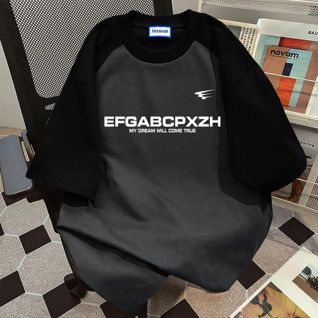 100%纯棉夏爆款情侣上衣字母印花圆领短袖中长款宽松男女t恤ins潮