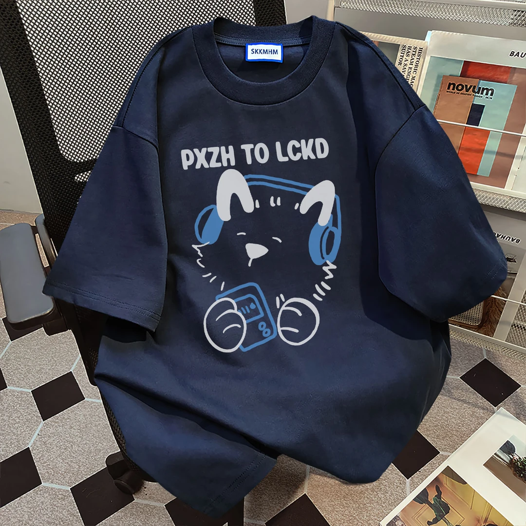 100%纯棉港风趣味印花中性国潮牌短袖t恤男女宽松夏季情侣上衣